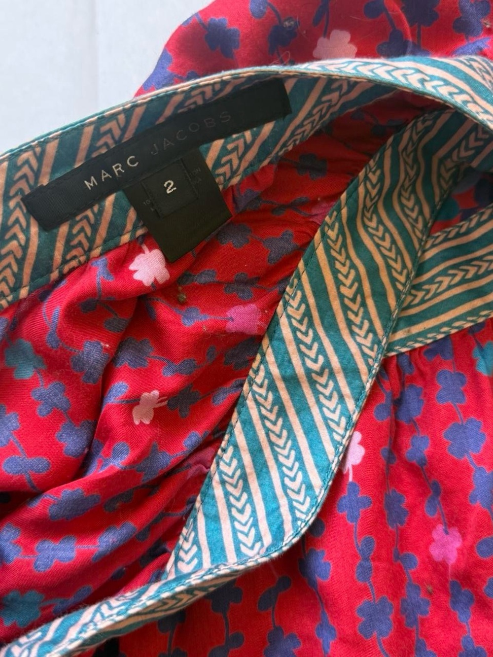 Marc Jacobs Red & Blue Floral Tiered Cotton Skirt - Picture 2 of 6